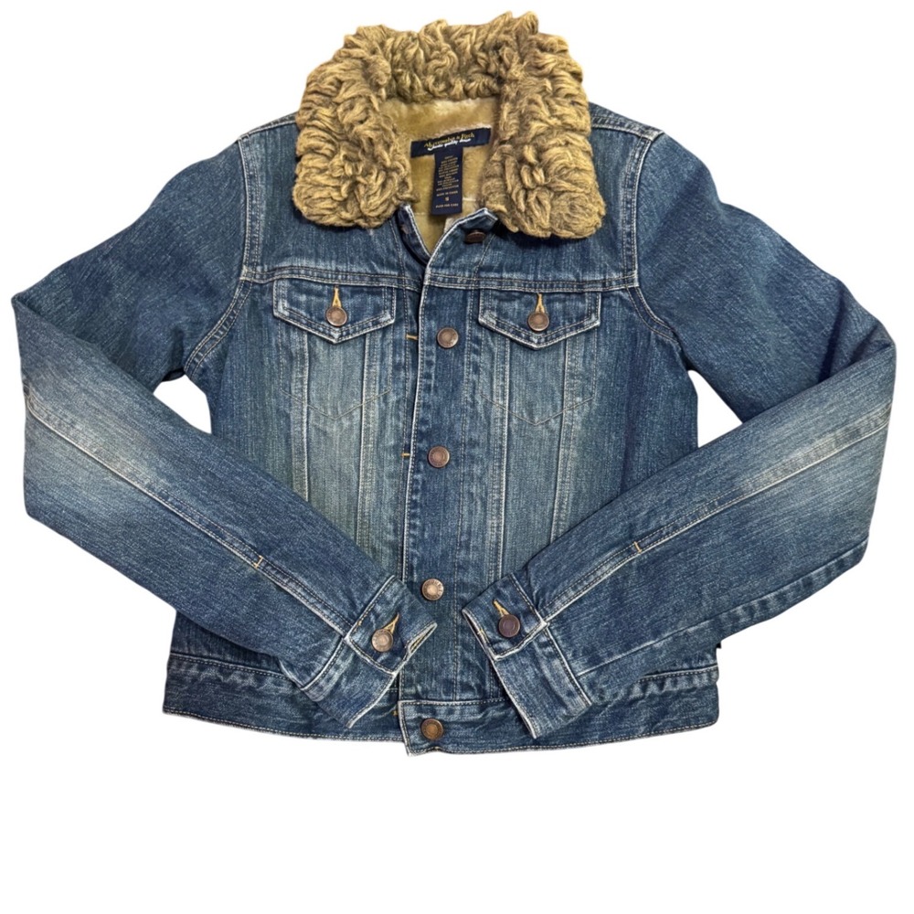 Abercrombie & Fitch Womens Denim Jacket Faux Fur Sherpa Lined Blue‎ Small